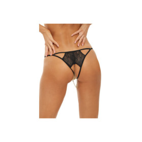String ouvert fantaisie noir avec chainettes à l'entrejambe 